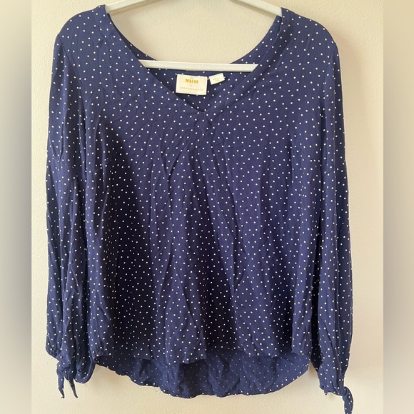 Maeve Tops - Maeve by Anthropologie long sleeve top women S blue business casual‎ polka dot